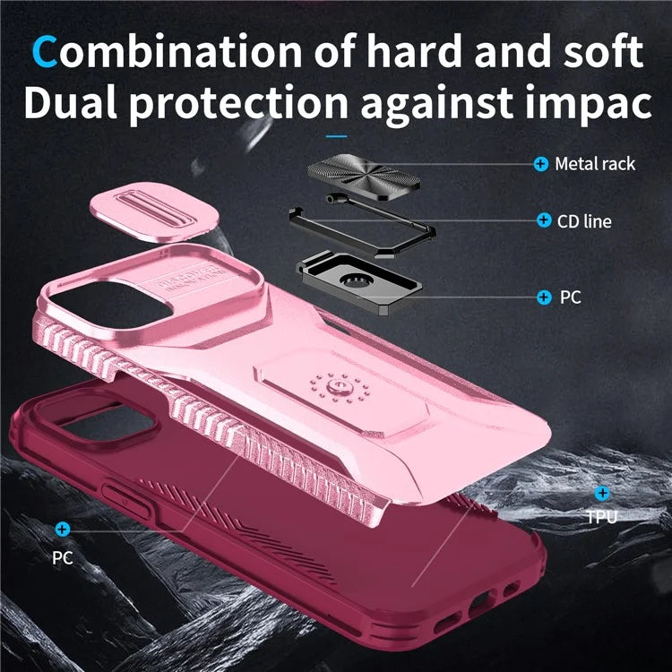 For iPhone 13 / 14 Case Slide Lens Protection Phone Cover Support Car Magnetic Mount