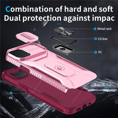 For iPhone 13 / 14 Case Slide Lens Protection Phone Cover Support Car Magnetic Mount