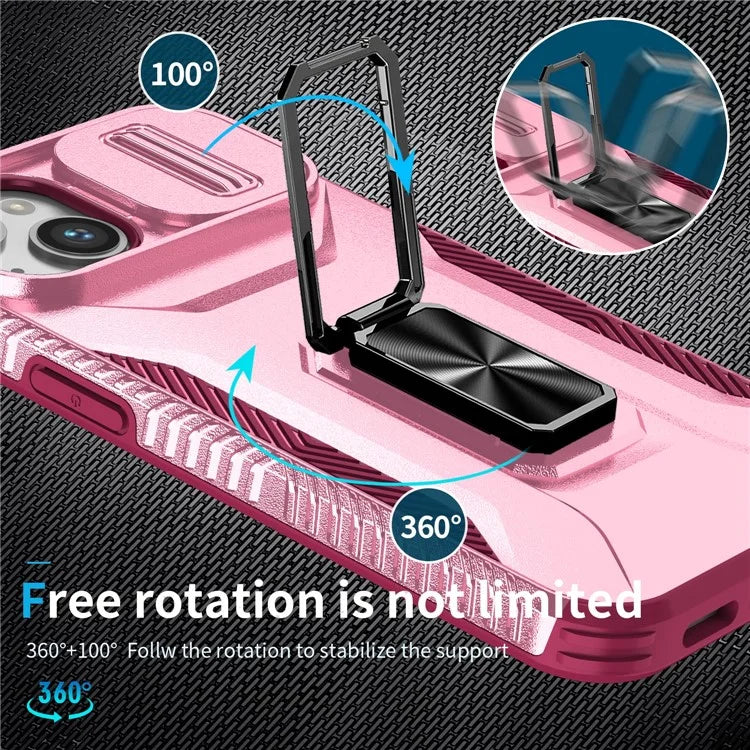 For iPhone 13 / 14 Case Slide Lens Protection Phone Cover Support Car Magnetic Mount