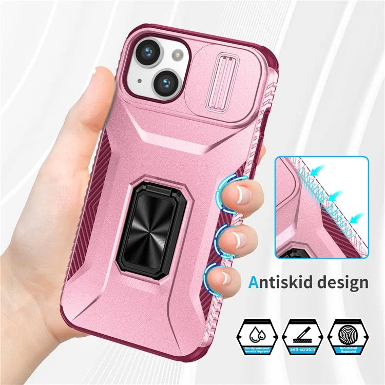 For iPhone 13 / 14 Case Slide Lens Protection Phone Cover Support Car Magnetic Mount