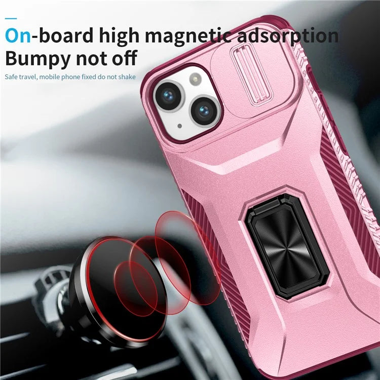 For iPhone 13 / 14 Case Slide Lens Protection Phone Cover Support Car Magnetic Mount
