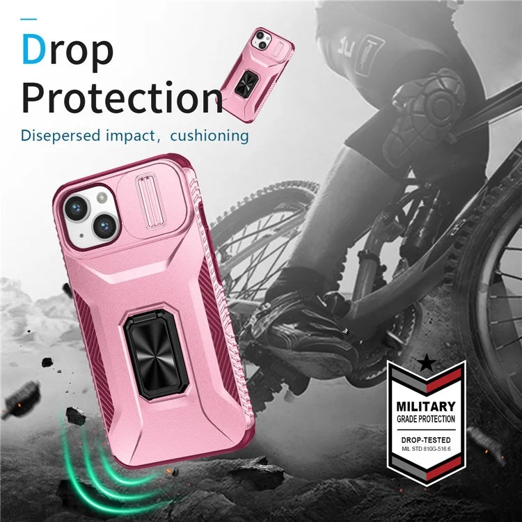 For iPhone 13 / 14 Case Slide Lens Protection Phone Cover Support Car Magnetic Mount