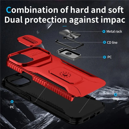 For iPhone 13 / 14 Case Slide Lens Protection Phone Cover Support Car Magnetic Mount