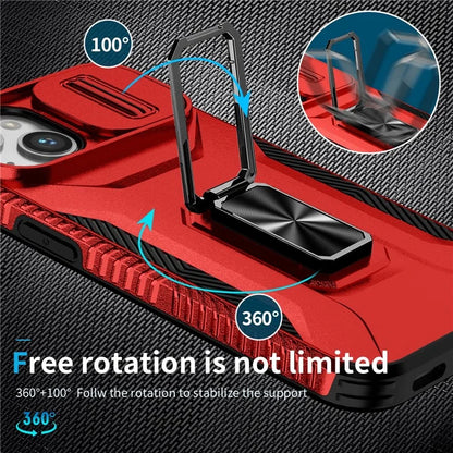 For iPhone 13 / 14 Case Slide Lens Protection Phone Cover Support Car Magnetic Mount