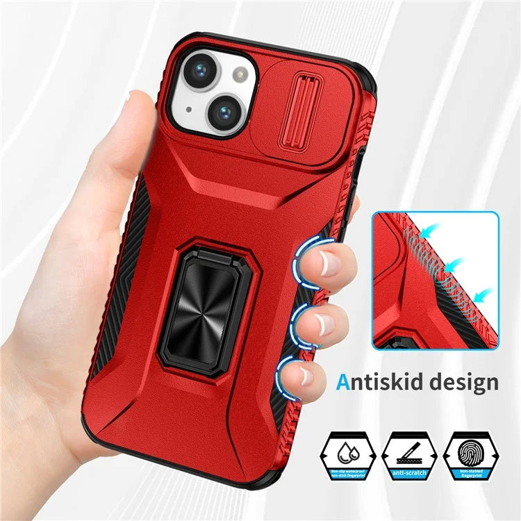 For iPhone 13 / 14 Case Slide Lens Protection Phone Cover Support Car Magnetic Mount