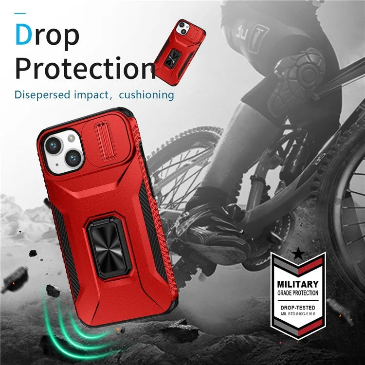 For iPhone 13 / 14 Case Slide Lens Protection Phone Cover Support Car Magnetic Mount