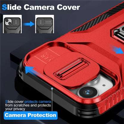 For iPhone 13 / 14 Case Slide Lens Protection Phone Cover Support Car Magnetic Mount