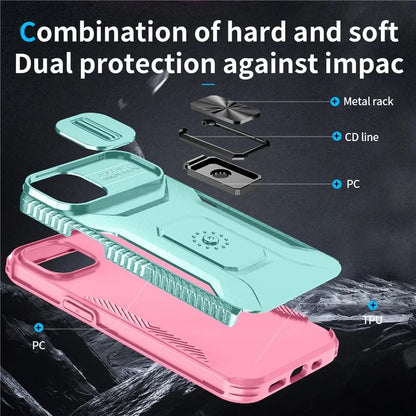 For iPhone 13 / 14 Case Slide Lens Protection Phone Cover Support Car Magnetic Mount