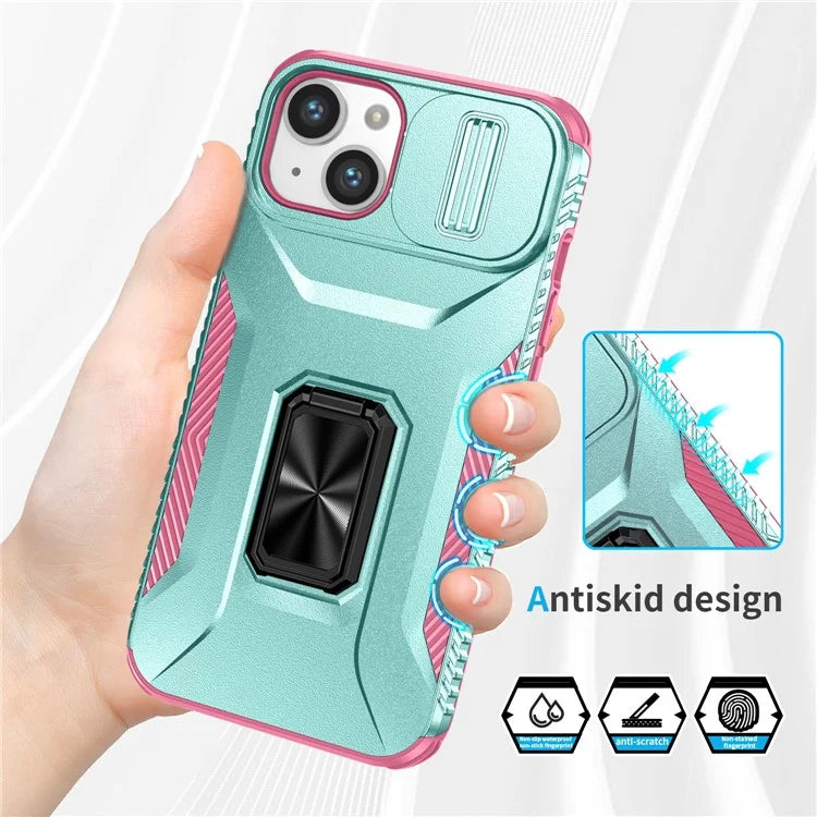 For iPhone 13 / 14 Case Slide Lens Protection Phone Cover Support Car Magnetic Mount