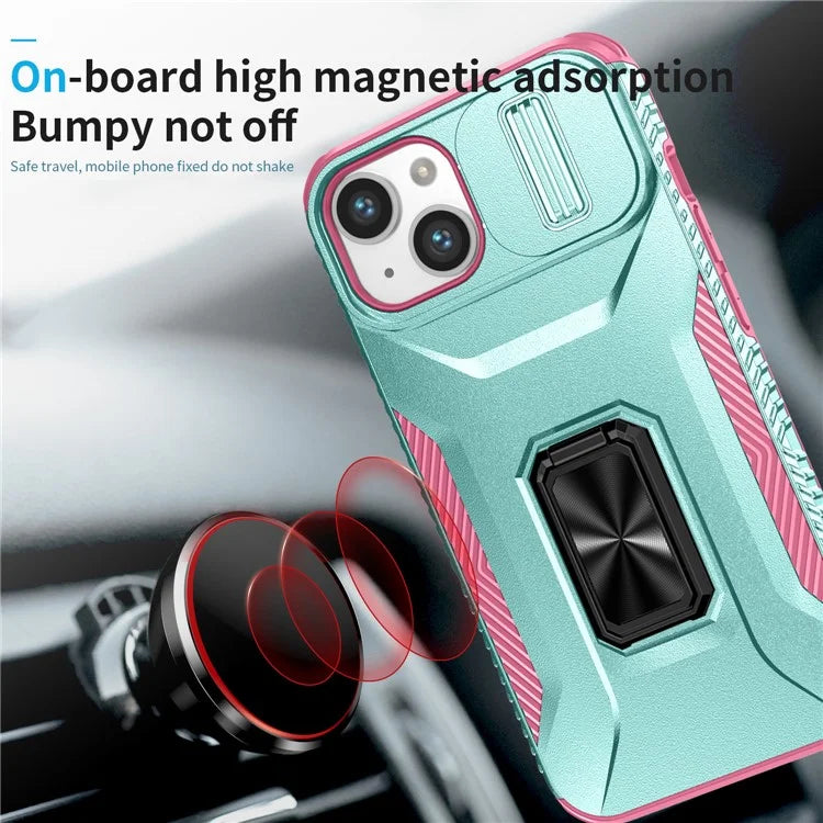 For iPhone 13 / 14 Case Slide Lens Protection Phone Cover Support Car Magnetic Mount