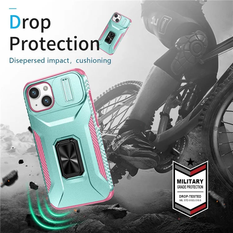 For iPhone 13 / 14 Case Slide Lens Protection Phone Cover Support Car Magnetic Mount