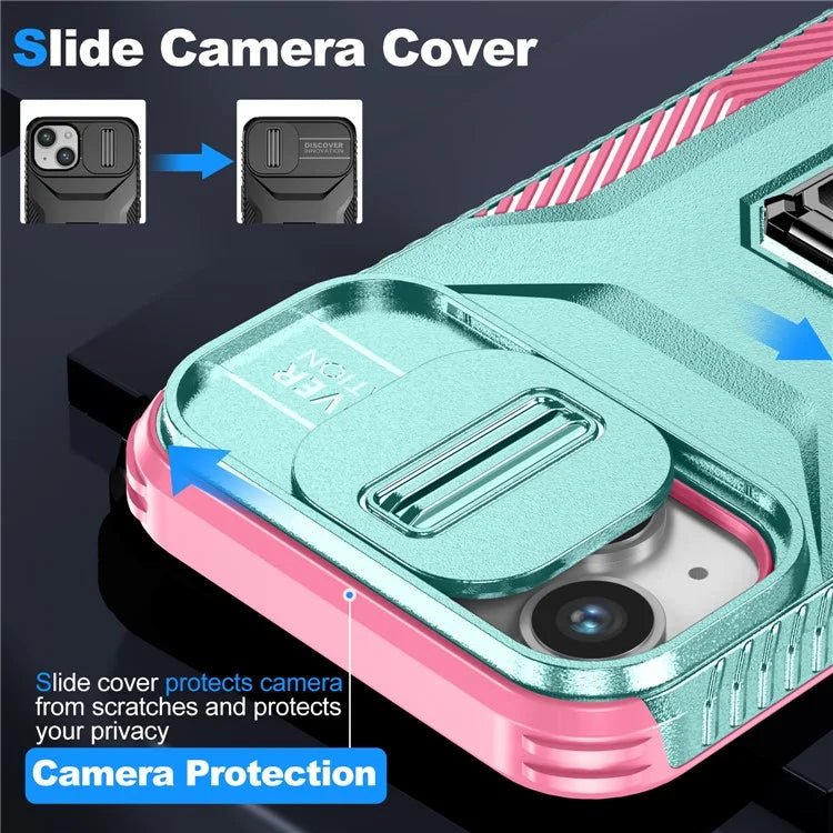 For iPhone 13 / 14 Case Slide Lens Protection Phone Cover Support Car Magnetic Mount