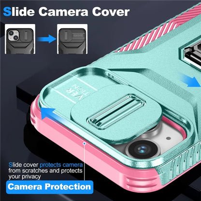 For iPhone 13 / 14 Case Slide Lens Protection Phone Cover Support Car Magnetic Mount