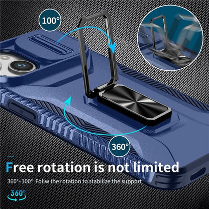 For iPhone 13 / 14 Case Slide Lens Protection Phone Cover Support Car Magnetic Mount