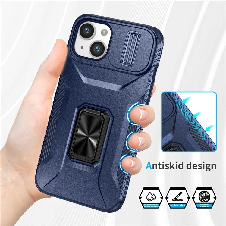 For iPhone 13 / 14 Case Slide Lens Protection Phone Cover Support Car Magnetic Mount