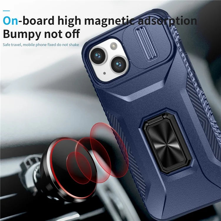 For iPhone 13 / 14 Case Slide Lens Protection Phone Cover Support Car Magnetic Mount