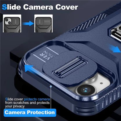 For iPhone 13 / 14 Case Slide Lens Protection Phone Cover Support Car Magnetic Mount