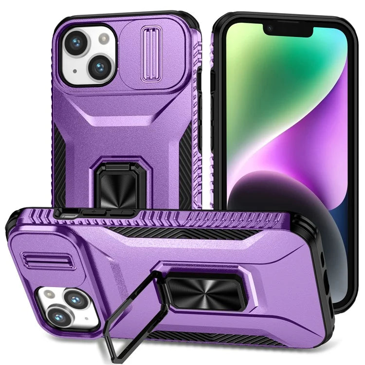 For iPhone 13 / 14 Case Slide Lens Protection Phone Cover Support Car Magnetic Mount
