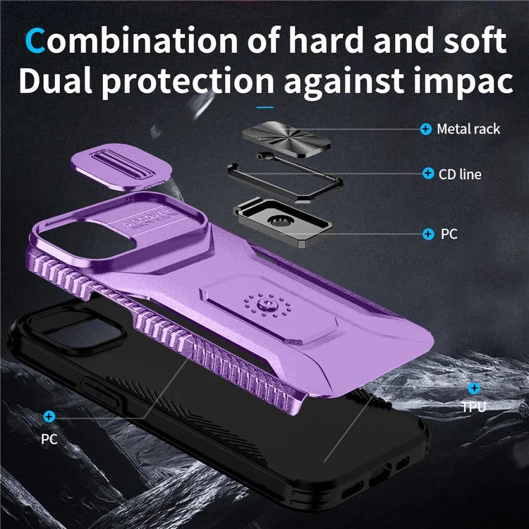 For iPhone 13 / 14 Case Slide Lens Protection Phone Cover Support Car Magnetic Mount