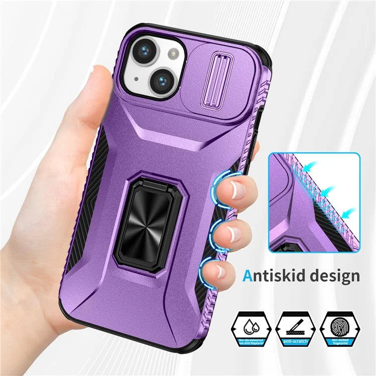 For iPhone 13 / 14 Case Slide Lens Protection Phone Cover Support Car Magnetic Mount