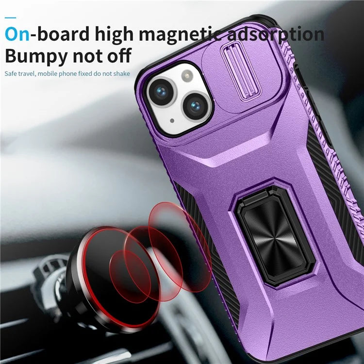 For iPhone 13 / 14 Case Slide Lens Protection Phone Cover Support Car Magnetic Mount