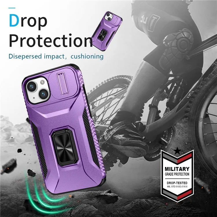 For iPhone 13 / 14 Case Slide Lens Protection Phone Cover Support Car Magnetic Mount
