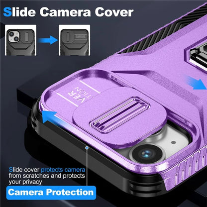 For iPhone 13 / 14 Case Slide Lens Protection Phone Cover Support Car Magnetic Mount