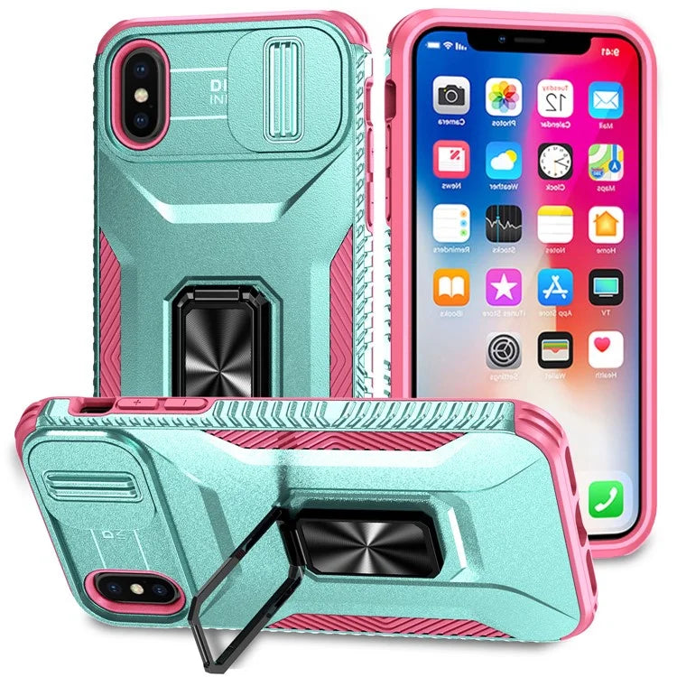 For iPhone X / XS Case with Camera Cover Slider, PC+TPU Armour Phone Shell