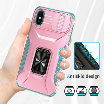 For iPhone X / XS Case with Camera Cover Slider, PC+TPU Armour Phone Shell