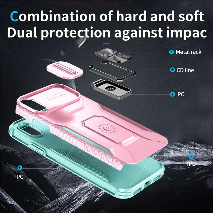 For iPhone X / XS Case with Camera Cover Slider, PC+TPU Armour Phone Shell