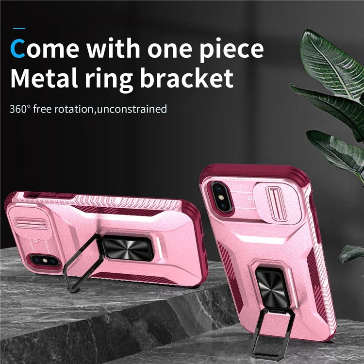For iPhone X / XS Case with Camera Cover Slider, PC+TPU Armour Phone Shell