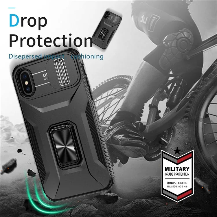For iPhone X / XS Case with Camera Cover Slider, PC+TPU Armour Phone Shell