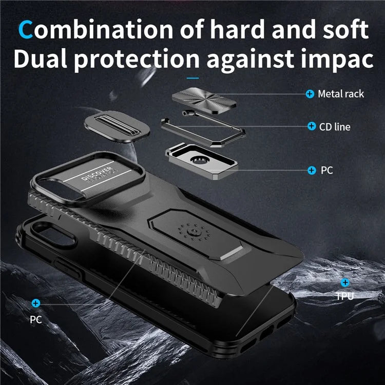 For iPhone X / XS Case with Camera Cover Slider, PC+TPU Armour Phone Shell