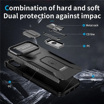 For iPhone X / XS Case with Camera Cover Slider, PC+TPU Armour Phone Shell