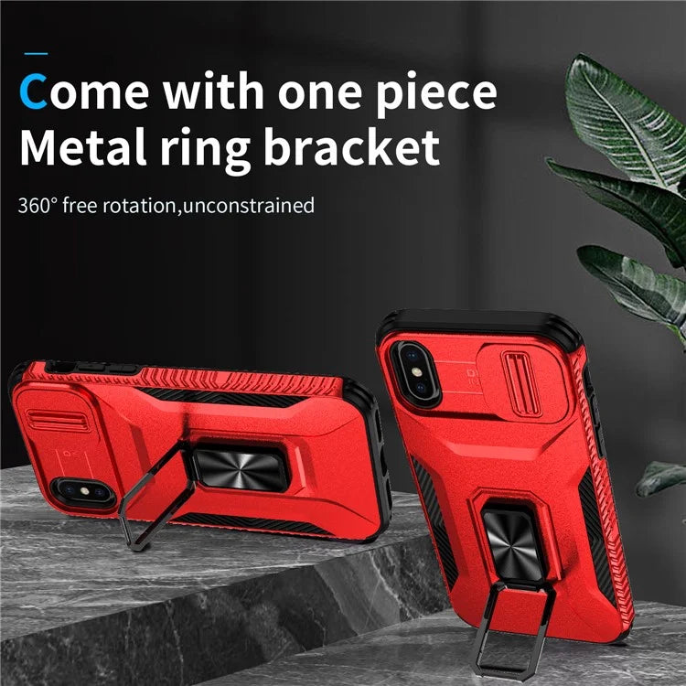 For iPhone X / XS Case with Camera Cover Slider, PC+TPU Armour Phone Shell