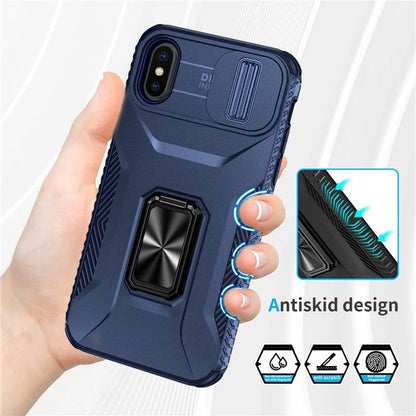 For iPhone X / XS Case with Camera Cover Slider, PC+TPU Armour Phone Shell