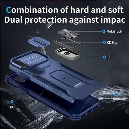 For iPhone X / XS Case with Camera Cover Slider, PC+TPU Armour Phone Shell