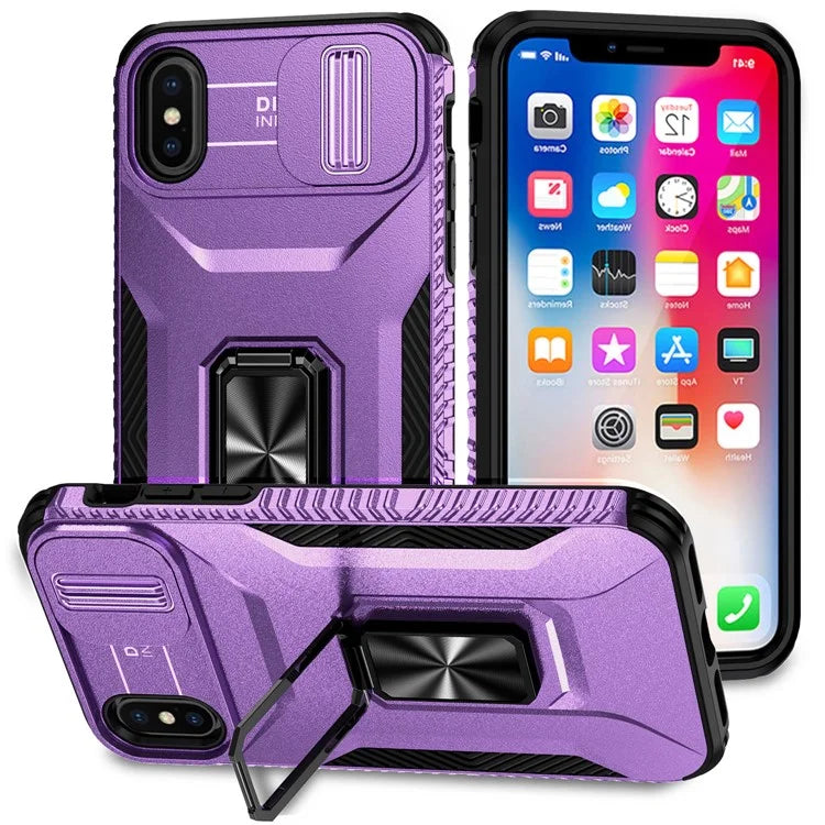 For iPhone X / XS Case with Camera Cover Slider, PC+TPU Armour Phone Shell
