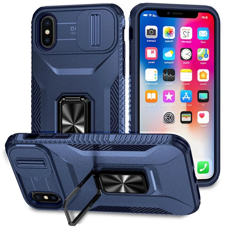 For iPhone XS Max Case with Camera Cover Kickstand Impact-Resistant Phone Protector