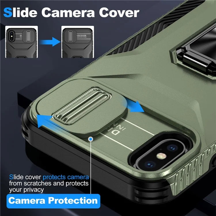 For iPhone XS Max Case with Camera Cover Kickstand Impact-Resistant Phone Protector