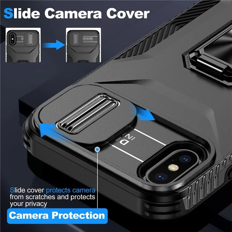 For iPhone XS Max Case with Camera Cover Kickstand Impact-Resistant Phone Protector