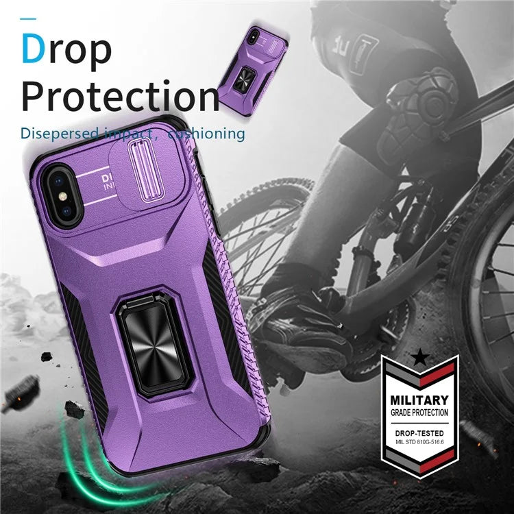 For iPhone XS Max Case with Camera Cover Kickstand Impact-Resistant Phone Protector