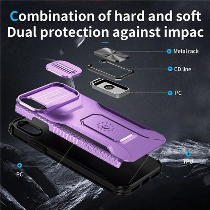 For iPhone XS Max Case with Camera Cover Kickstand Impact-Resistant Phone Protector