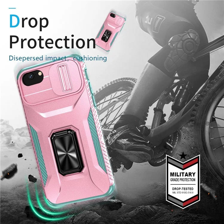 For iPhone 7 4.7 inch / 8 4.7 inch / SE (2020) / SE (2022) Case Anti-dust PC+TPU Cover with Slide Lens Lid