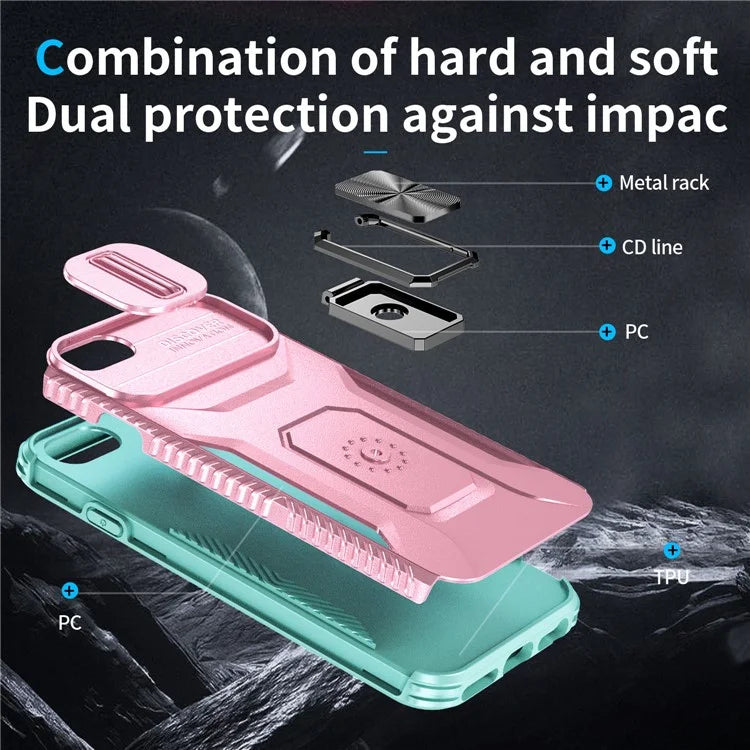For iPhone 7 4.7 inch / 8 4.7 inch / SE (2020) / SE (2022) Case Anti-dust PC+TPU Cover with Slide Lens Lid
