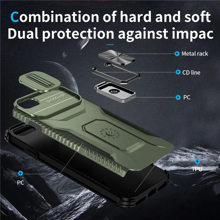 For iPhone 7 4.7 inch / 8 4.7 inch / SE (2020) / SE (2022) Case Anti-dust PC+TPU Cover with Slide Lens Lid