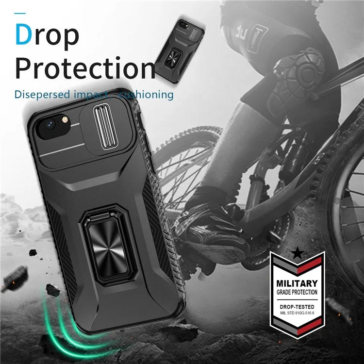 For iPhone 7 4.7 inch / 8 4.7 inch / SE (2020) / SE (2022) Case Anti-dust PC+TPU Cover with Slide Lens Lid