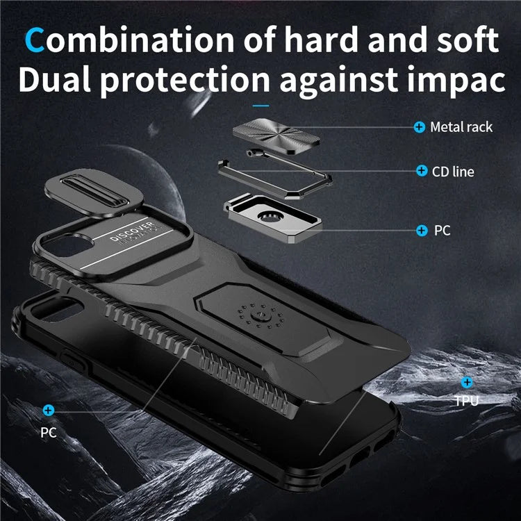 For iPhone 7 4.7 inch / 8 4.7 inch / SE (2020) / SE (2022) Case Anti-dust PC+TPU Cover with Slide Lens Lid