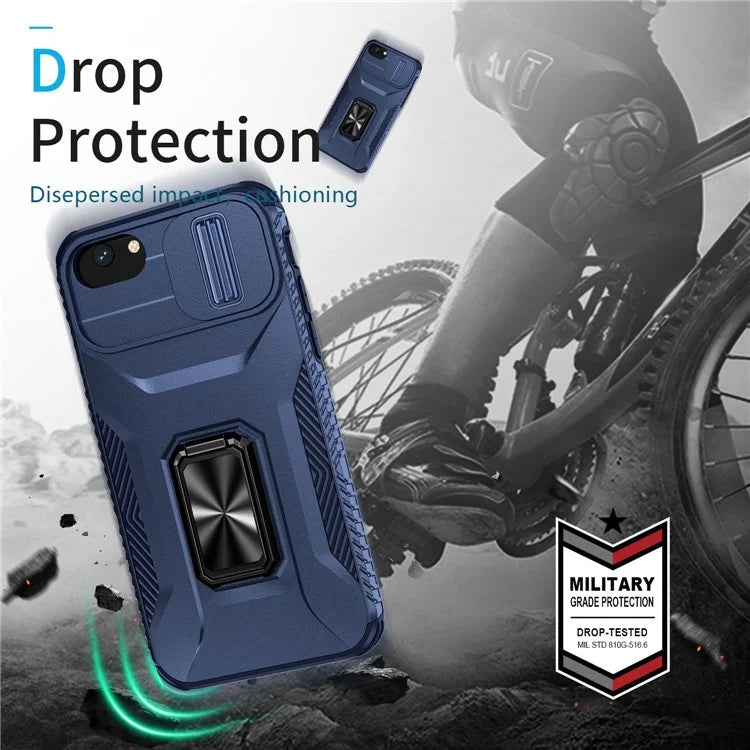 For iPhone 7 4.7 inch / 8 4.7 inch / SE (2020) / SE (2022) Case Anti-dust PC+TPU Cover with Slide Lens Lid