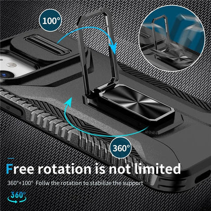 Anti-fall Phone Case for iPhone 12 6.1 inch / 12 Pro 6.1 inch Shell Rotate Kickstand Slide Lens Window Cover
